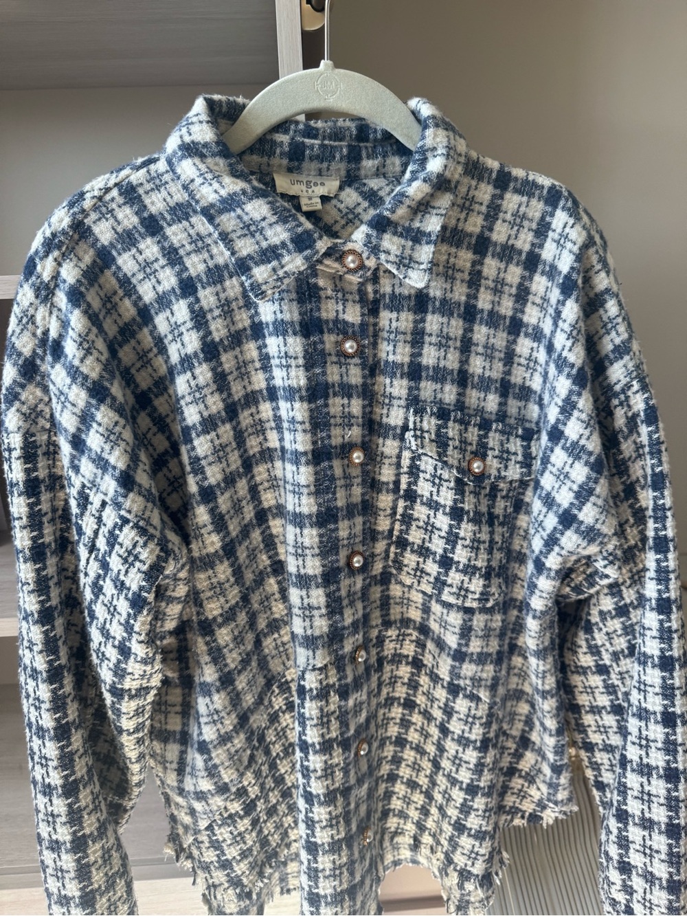 Umgee Navy & Cream Plaid Pearl-Button Shacket